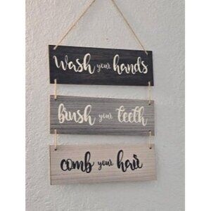 New Bathroom Rules Wall Art Sign Family Hanging Wall Sign Funny Bathroom Wooden